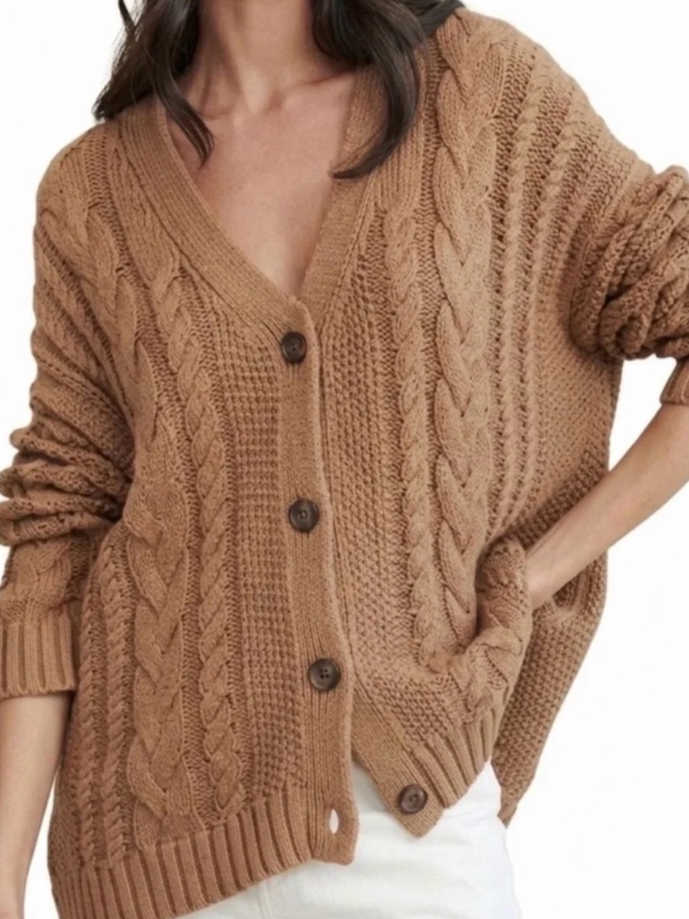Jenni Kayne Cable Cocoon Cardigan Sweater Small 100% cotton size XXS